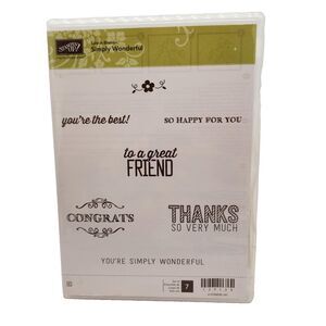 Stampin Up Simply Wonderful Cling Stamp Set Unmounted Congrats Thanks Friends